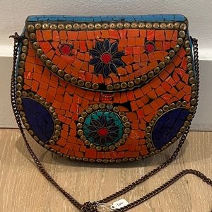 Handmade Mosaic Tile Crossbody Metal Handbag (Red & Blue)